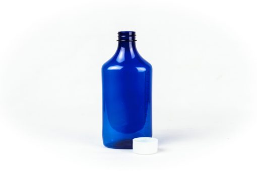 12 oz Blue Graduated Oval RX Bottles with Child-Resistant Caps