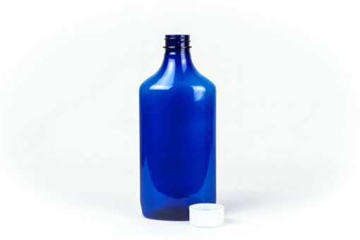 16 oz Blue Graduated Oval RX Bottles with Child-Resistant Caps