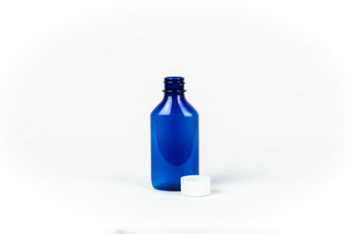 4oz Blue Graduated Oval RX Bottles with Child-Resistant Caps