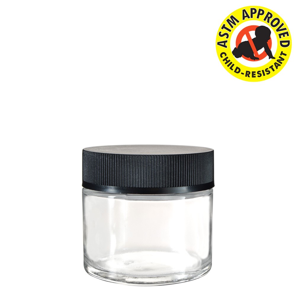 2OZ Glass Concentrate Container with Black Cap Child proof