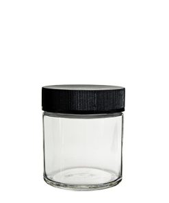 Child Resistant Clear Glass Jar w/ Black Caps 3 oz