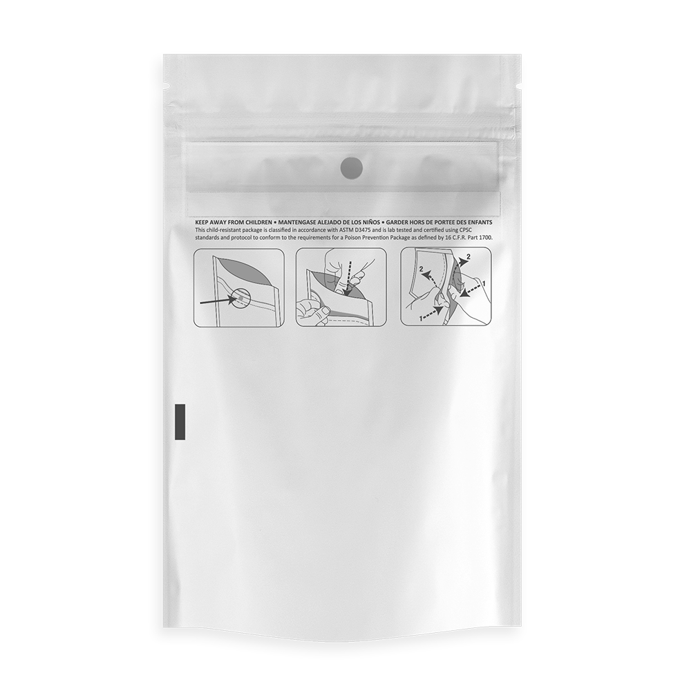 Child Resistant White Dymapak Bags 1/8 Ounce – 3.62″ x 5.86″ – 1000 Bags 1 Child Resistant White Dymapak Bags 1/8 Ounce