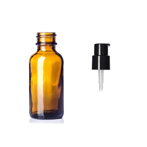 Amber Glass Boston Bottle w/ Treatment Pump 1 oz
