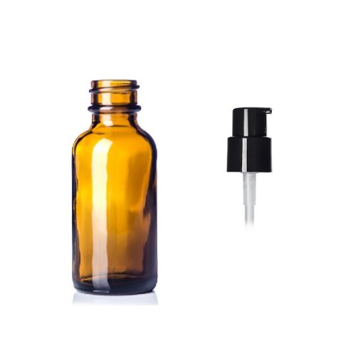 Amber Glass Boston Bottle w/ Treatment Pump 1 oz