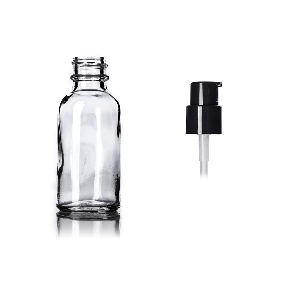 Clear Glass Boston Bottle w/ Treatment Pump 1 oz -360 Bottles 1 Clear Glass Boston Bottle w/ Treatment Pump 1 oz