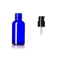 Cobalt Blue Glass Boston Bottle w/ Treatment Pump 1 oz
