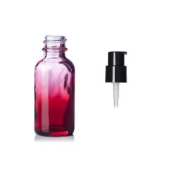 Clear Red-shaded Glass Boston Bottle w/ Treatment Pump 1 oz