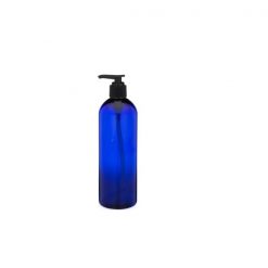16 oz Blue Boston Round Plastic Bottle w/ Black Pump Top