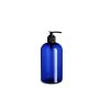 16 oz Blue Boston Round Plastic Bottle w/ Black Pump Top