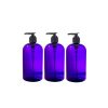 Purple Plastic Boston Round Lotion Bottle with Black Pump - 16 oz / 500 ml - Pack 3