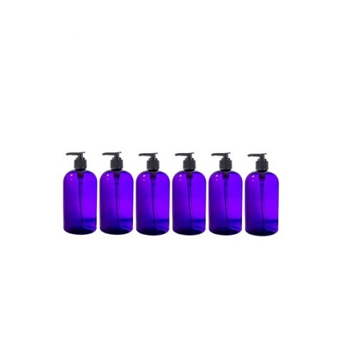 Purple Plastic Boston Round Lotion Bottle with Black Pump - 16 oz / 500 ml - Pack 6