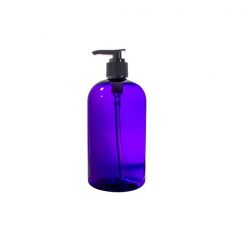 Purple Plastic Boston Round Lotion Bottle with Black Pump - 16 oz / 500 ml