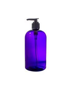 Purple Plastic Boston Round Lotion Bottle with Black Pump - 16 oz / 500 ml