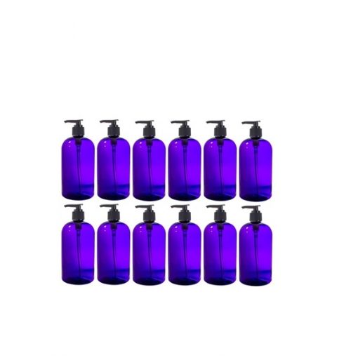 Purple Plastic Boston Round Lotion Bottle with Black Pump - 16 oz / 500 ml - Pack 12