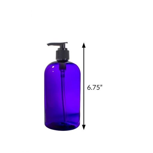 Purple Plastic Boston Round Lotion Bottle with Black Pump - 16 oz / 500 ml - Bottle Size 6.75" 12