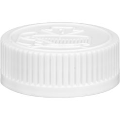 38mm 38-400 White Child Resistant Cap (Pictorial) w/HIS Liner for PE, 2-Piece, Tamper Indicating, Printed