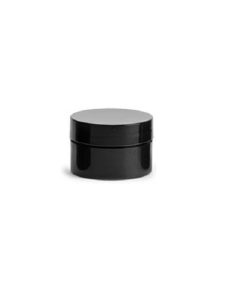 1/2 oz Plastic Jars, Black Polypropylene Straight Sided Thick Wall Jars w/ Black Smooth Lined Caps