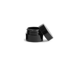 1/8 oz Plastic Jars, Black Polypropylene Straight Sided Thick Wall Jars w/ Black Smooth Lined Caps