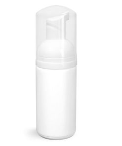 100 ml Plastic Bottles, White HDPE Cylinders w/ White Foamer Pumps & Overcaps