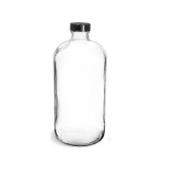 16 oz Glass Bottles, Clear Glass Rounds with Black Phenolic Cone Lined Caps