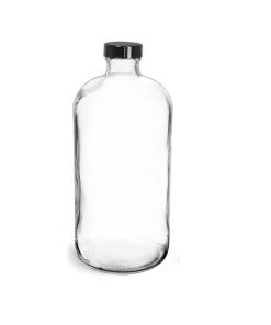 16 oz Glass Bottles, Clear Glass Rounds with Black Phenolic Cone Lined Caps