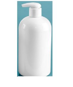 16 oz Plastic Bottles, White PET Boston Rounds w/ 2 cc White Lotion Pumps