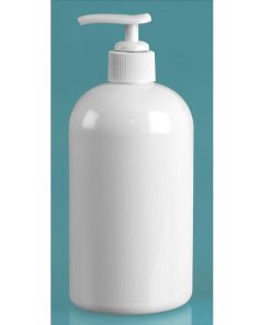 16 oz White PET Boston Rounds w/ White Lotion Pumps