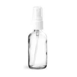 2 oz Glass Bottles, Clear Glass Boston Round Bottles w/ White Smooth Fine Mist Sprayers