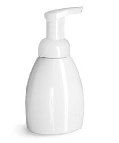 250 ml Plastic Bottles, White PET Bottles w/ White Foamer Pumps