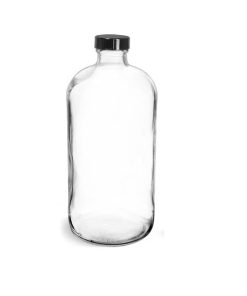 32 oz Glass Bottles, Clear Glass Rounds with Black Phenolic Cone Lined Caps