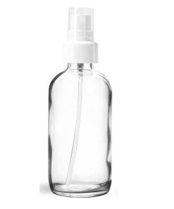 4 oz Glass Bottles, Clear Glass Boston Round Bottles w/ White Smooth Fine Mist Sprayers