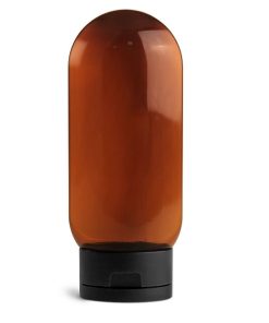 4 oz Plastic Bottles, Amber PET Tottles w/ Black Snap Top Caps
