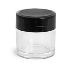 7 ml Clear Polystyrene Jars w/ Black Smooth Plastic Flat Caps