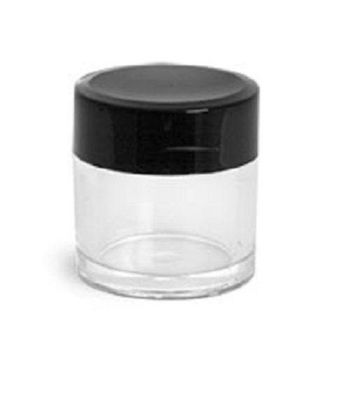 7 ml Clear Polystyrene Jars w/ Black Smooth Plastic Flat Caps
