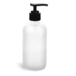 8 oz Frosted Glass Round Bottles w/ Black Pumps