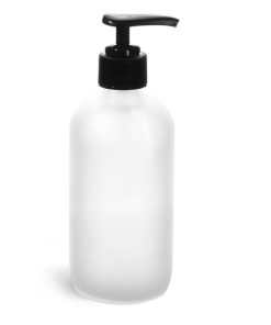 8 oz Frosted Glass Round Bottles w/ Black Pumps