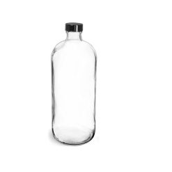 8 oz Glass Bottles, Clear Glass Rounds with Black Phenolic Cone Lined Caps