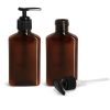 2 oz Plastic Bottles, 100 ml Amber PET Oblong Bottles w/ Black Lotion Pumps