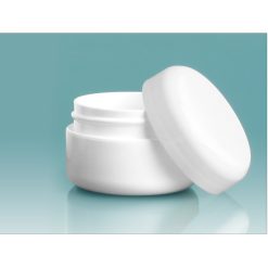 1/2 oz White Polypropylene Double Wall Radius Jars w/ White Lined Dome Caps