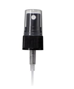 Black PP 20-410 Ribbed Skirt Fine Mist Fingertip Sprayer with 80mm Dip Tube Clear Overcap