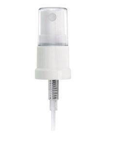 White PP 18-410 Ribbed Skirt Fine-Mist Fingertip Sprayer with Clear Overcap