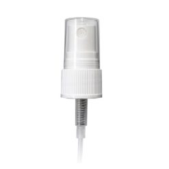White PP 20-410 Ribbed Skirt Fine Mist Fingertip Sprayer with 80mm Dip Tube Clear Overcap
