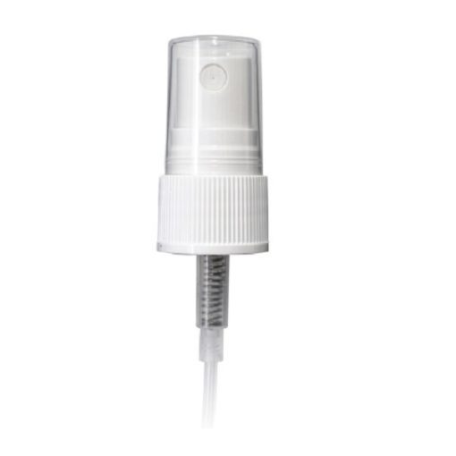 White PP 20-410 Ribbed Skirt Fine Mist Fingertip Sprayer with 110mm Dip Tube Clear Overcap