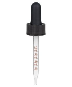 1 oz Black Medical Grade Graduated Glass Dropper with Long Bulb