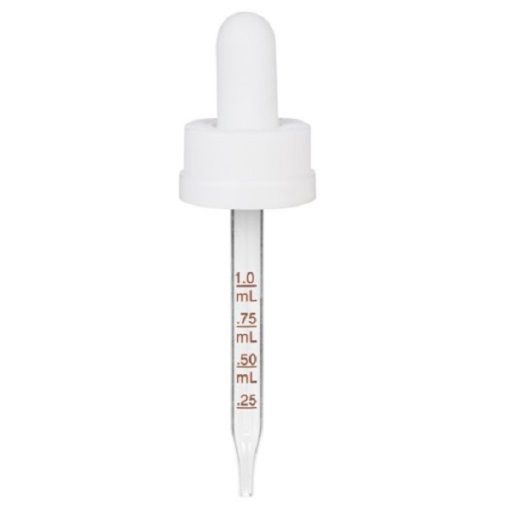 2 oz White Medical Grade Child Resistant Graduated Glass Dropper