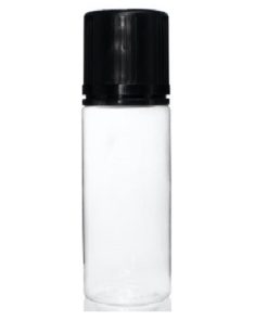 100 ml PET Clear Signature Wolf Bottle with Black Flat Cap and Pre-Inserted Tip