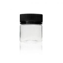 60g Clear PET Round Jar with Black Child Resistant and Tamper Evident Cap