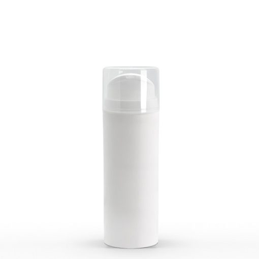 100 ml White Polypropylene Airless Pump Bottle with Safe White Snap Cap and Clear Cap
